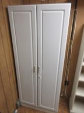 White Double Panel Doors Storage/Pantry Cabinet w/Interior Shelves- 70 1/2"H x 30" x 16 1/2"
