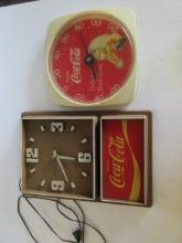 Lot Enjoy Coca-Cola Simulated Wood Grain Electric Wall Clock 3-D Design 18" x 12" & Coke