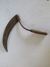 Primitive Farm Tool Wooden Handle Sickle Scythe Hand Held Reaping Hook