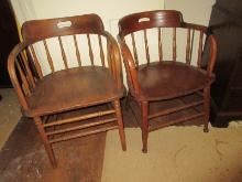 2 Wooden Early Barrel Back Chairs- Some Wear