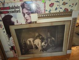 (HALL) LOT OF 3 PRINTS, HORSES IN THE STABLE, 38 1/4"L 28"W CINDY CRAWFORD FAIR GAME MOVIE POSTER,