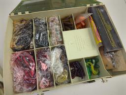 Dual-sided Tackle Box and contents including various fishing lures. Comes as is shown in photos.