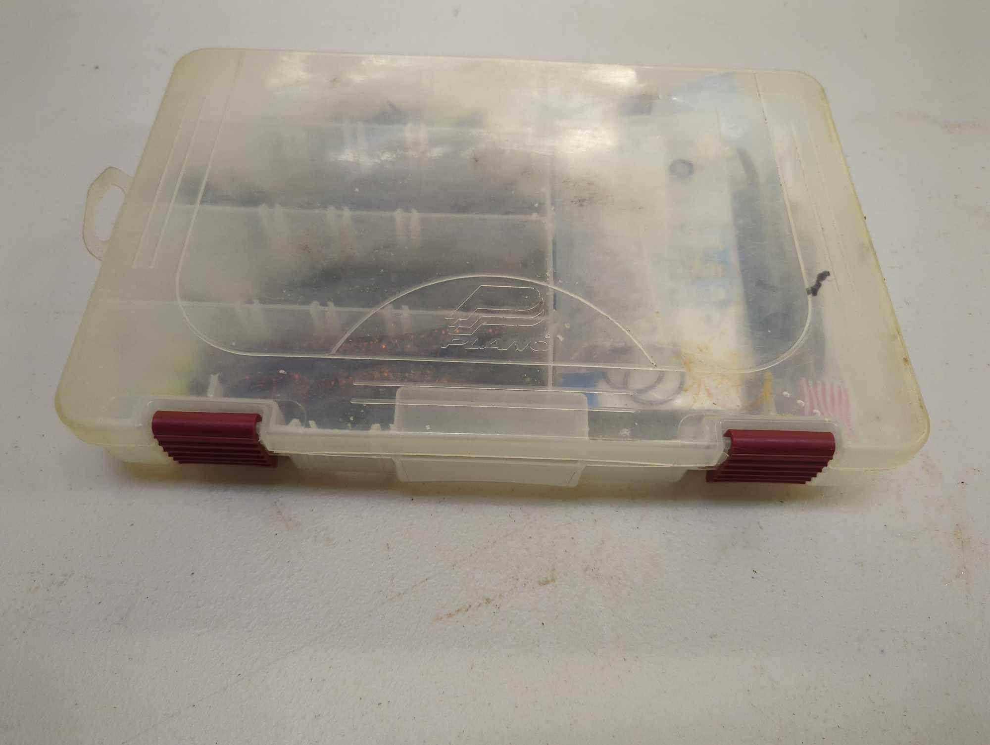 Tackle Box and contents includes various fishing worm lures. Comes as is shown in photos. Appears to