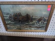Framed Print of "The Rescue" by S. paulis (1908), Approximate Dimensions - 16" x 11", Frame Has Some
