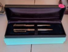 (UPOFC) TIFFANY & CO. METAL PEN & PENCIL SET. SILVER TONE WITH GOLD TONE ACCENTS. COMES IN HARD BOX