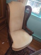 (UPBR2)1960S MID-CENTURY MODERN CANE WINGBACK CHAIR WITH GOLD VELVET SEAT AND BACK, APPROXIMATE