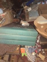 (BAS) LARGE LOT OF MISCELLANEOUS ITEMS TO INCLUDE, GOLF CLUBS, FLOOR FAN, CANE ROCKING CHAIR 35"H,