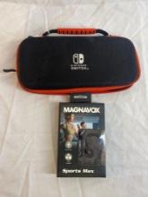 Nintendo switch OLED original case, including dock holder pocket with 2 pairs of Magnavox Sports Max