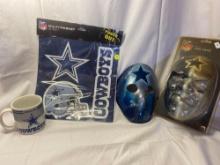 NFL: Dallas cowboys: multi magnet sheet, fan face, ?hockey mask? fan mask, and coffee mug