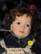 (GAR) The Hamilton Collect "Abigail" Porcelain Doll with Brown Hair and Brown Eyes Wearing a Blue