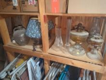 (GAR) Lot of Assorted Items Including Glass Bulb Lamps with Shades, Hurricane's, Oil Lamps, ETC,