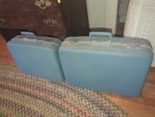 (DR) Lot of 2 Blue Oshkosh Suitcases, Larger One Approximately Measures 21" H x 23" W x 7.5" D,