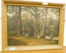 Oil on Canvas - M. E. Beers - Forest Scene