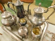 Silver Plate on Copper Tea Set with Tray
