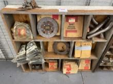 Wood Shelf with Boxed Tractor Parts