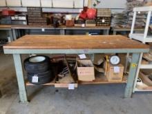 Green Metal Bench with Wood Top and 1 Drawer