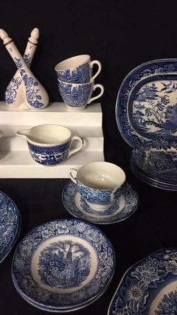 LIBERTY BLUE STAFFORSHIRE AND MORE BLUE CHINA SET