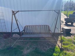 Mobile A-Frame Iron Porch Swing, Wheels on One Side for Easy Moving Round