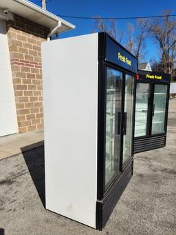 TRUE GDM-49 2-Section Glass Door Refrigerated Merchandiser Refrigerator Cooler, Works Great
