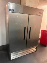 Arctic Air Model AR49E, 2-Section Stainless Steel Commercial 2-Door Refrigerator on Mobile Base,