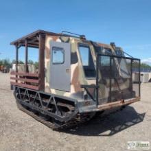 TRACKED VEHICLE, 1981 BOMBARDIER MUSKEG, HEATED CAB, FLATBED WITH CANOPY. GM 250 ENGINE, AUTO TRANSM