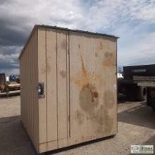 ICE FISHING SHACK, 8FT X 6FT X 93 IN HIGH ON HIGHEST SIDE, WOOD CONSTRUCTION