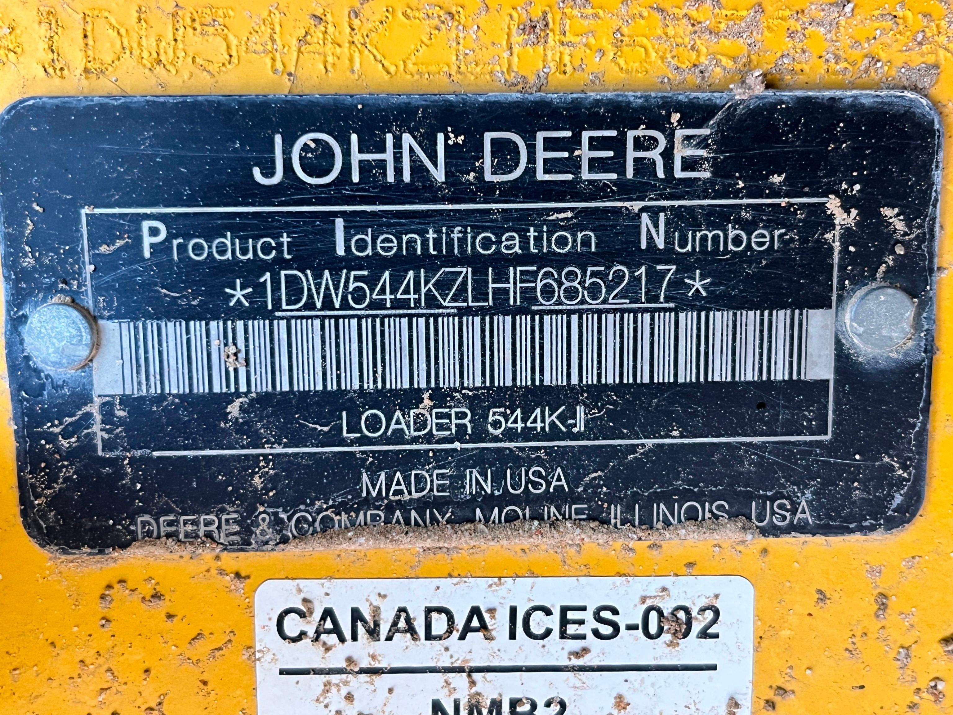 JOHN DEERE 544K SERIES II RUBBER TIRED LOADER SN:1DW544KZLHF685217 powered by John Deere diesel
