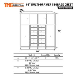 NEW SUPPORT EQUIPMENT NEW TMG 88" Multi-Drawer Tool Storage Chest for Workshops and Garages, LOCATED