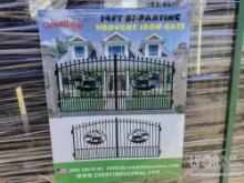 NEW GREATBEAR 14FT. BI-PARTING WROUGHT IRON GATE NEW SUPPORT EQUIPMENT With artwork "Ox in circular