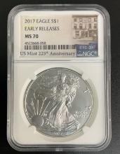2017 US Silver Eagle $1 P NGC MS 70