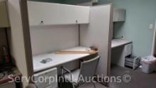 Lot of 9-Cubical Partition Desks, Some with Upper Cabinets and File Cabinet, Various 3-Ring Binders,