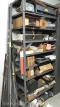 Lot of Metal Shelving Unit with Contents: Dishwasher Racks, AC Drip Pan Cleaner, All-Thread, Kitchen