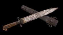 Pre-War German Style Large Ornate Hunting Knife, with Scabbard