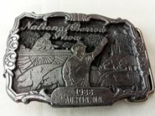 BELT BUCKLE NATIONAL BARROW SHOW AUSTIN MN 1988 LIMITED EDITION #80 OF 100 DIST BY HOWE ADV