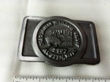BELT BUCKLE NATIONAL BARROW SHOW AUSTIN MN 1987 LIMITED EDITION #34 OF 100 DIST BY HOWE ADV
