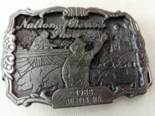 BELT BUCKLE NATIONAL BARROW SHOW AUSTIN MN 1988 LIMITED EDITION #34 OF 100 DIST BY HOWE ADV