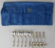 Set of 9 Reed & Barton “French Renaissance” Sterling Silver Demitasse Spoons with Silver Cloth