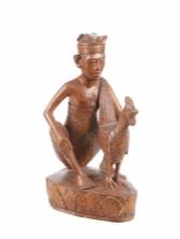 Javanese Hand Carved Sculpture: Man and Chicken