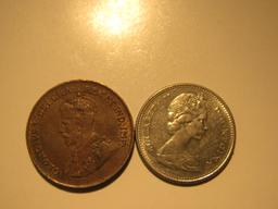 Foreign Coins: Canada 1920 1 & 1969 10 Cents