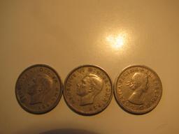 Foreign Coins: 1947, 50 & 54 Great Britain 6 Pences
