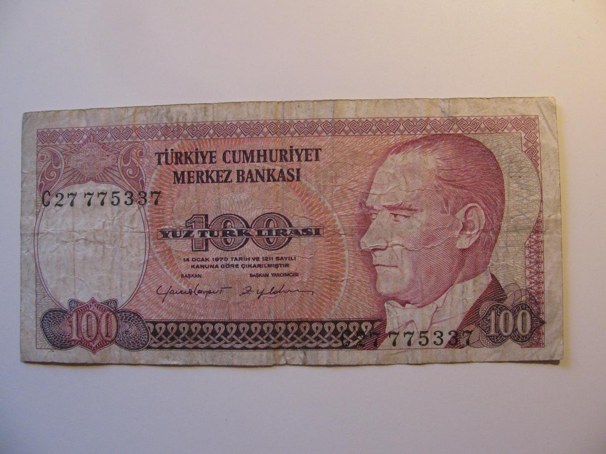 Foreign Currency: Turkey 1970 100 Lirasi