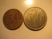Foreign Coins: Yugoslavia 1965 50 & 1987 100 Dinaras