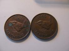 Foreign Coins: 1939 (WWII) & 1946 Great Britain Farthings
