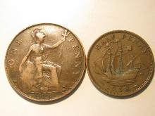 Foreign Coins: Great Britain 1926 Penny & 1938 1/2 Penny