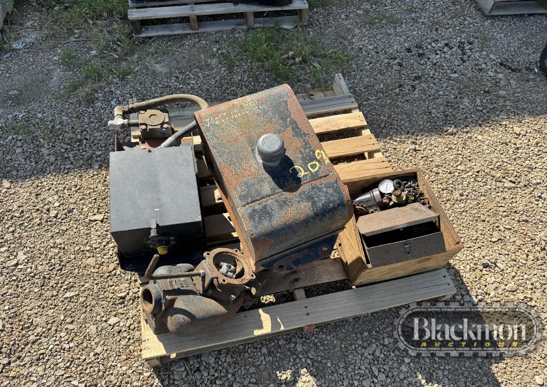 (1) PALLET PTO PUMPS W. TANKS, (1) PALLET OF MISC TRAILER & TRUCK HITCHES,