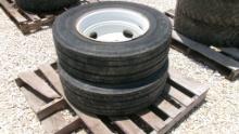 LOT OF TIRES,  (2) 24.5/70 R19.5, STEEL WHEELS, AS IS WHERE IS