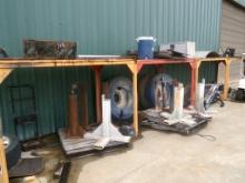(4) DECKING TABLES W/CONTENTS,  TRUCK TIRES & WHEELS, STANDS, WELDING CART,