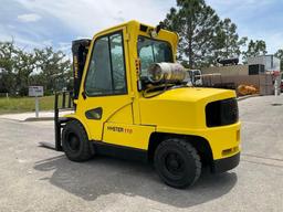 HYSTER FORKLIFT MODEL H110XM, LP POWERED, ENCLOSED CAB, APPROX MAX CAPACITY 11,000LBS, APPROX MAX