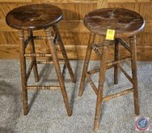 (2) wooden bar stools (some water damage on top)