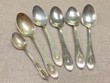 Six Sterling Silver Engraved Baby Spoons